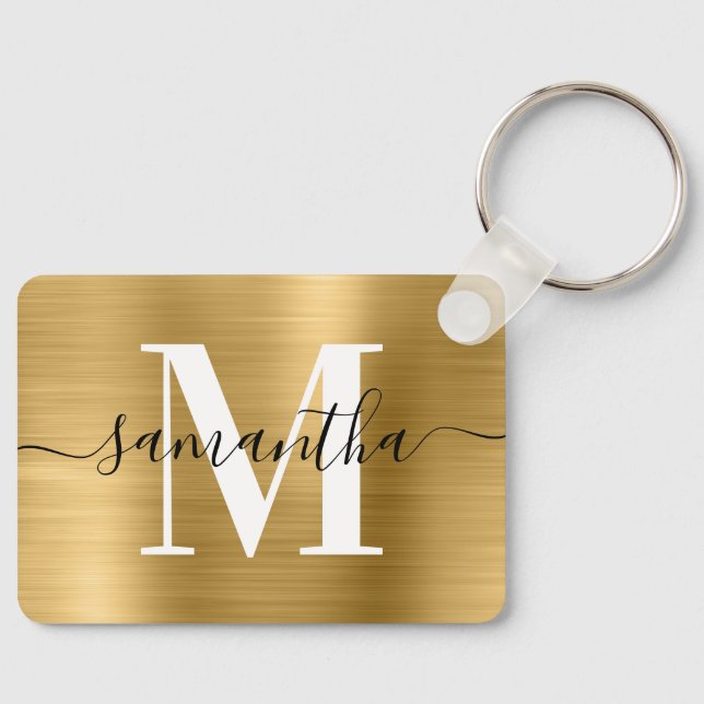 Porte-clés Signature Monogram Gold Foil Rectangle photo (Recto)