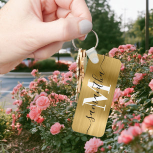 Porte-clés Signature Monogram Gold Foil Thin Rectangle