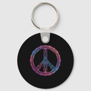 Porte-clés Signe de Paix Mandala Orné Yoga Boho Violet Rétro