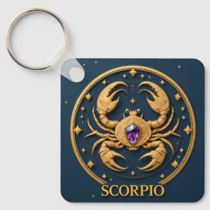 Porte-clés Signe du zodiaque Scorpion doré avec bijou