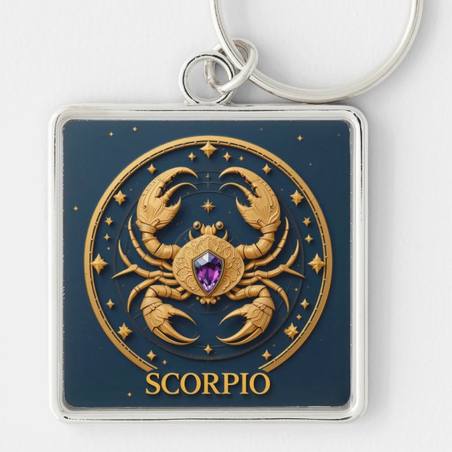 Porte-clés Signe du zodiaque Scorpion doré avec bijou (Devant)