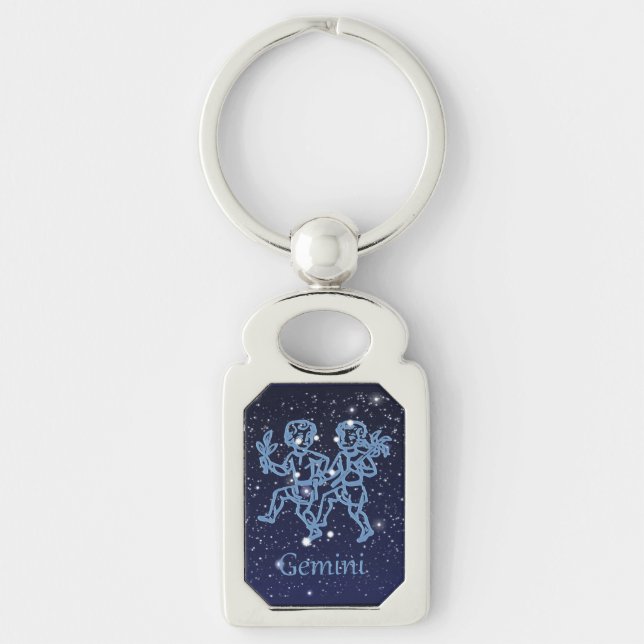 Porte-clés Signe Gemini Constellation et Zodiaque avec étoile (Devant)