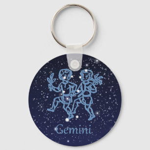 Porte-clés Signe Gemini Constellation et Zodiaque avec étoile