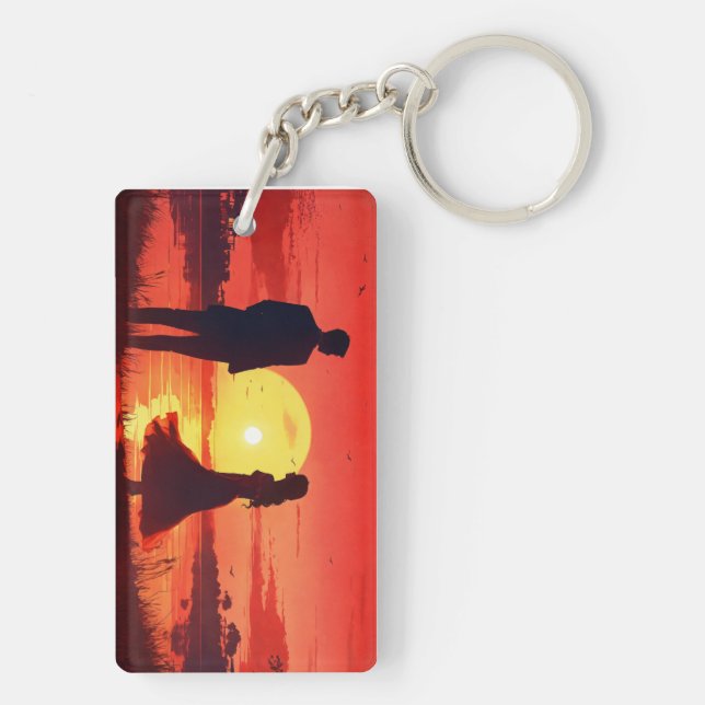 Porte-clés Silhouette Couple Coucher de Soleil Rom (Dos)