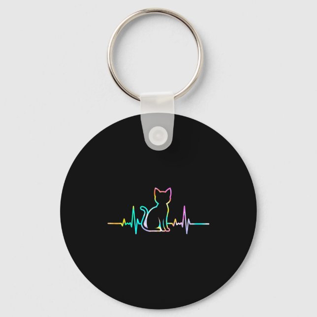 Porte-clés Silhouette d'animal amateur de chat avec un battem (Recto)