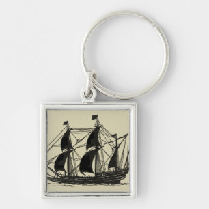 Porte-clés Silhouette de bateau avec les voiles se