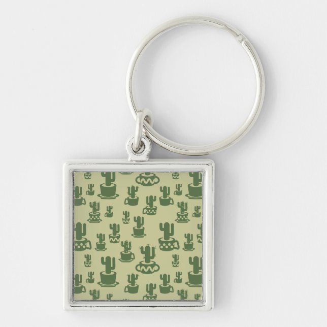 Porte-clés Silhouette de cactus succulent en tasses et pots (Devant)