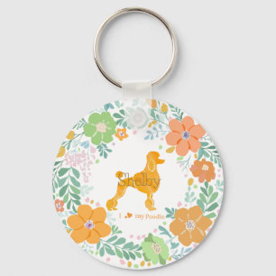 Porte-clés Silhouette de Caniche Orange Pastel - Nom & Photo