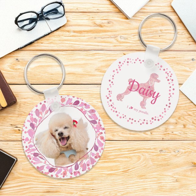 Porte-clés silhouette de caniche rose pastel perso (Both side of this design)