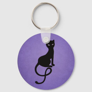 Porte-clés Silhouette De Chat Noir Mal En Violet