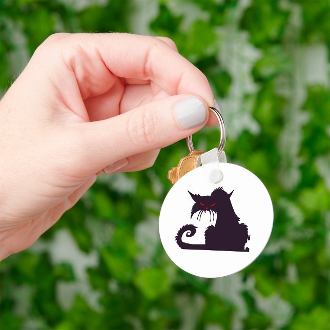 Porte-clés Silhouette de chat noir malin avec yeux rouges (Créateur téléchargé)