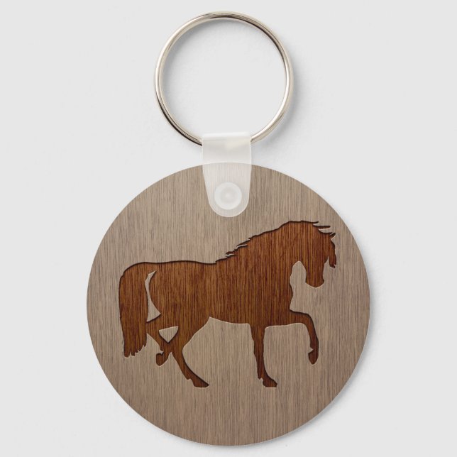 Porte-clés Silhouette de cheval gravée à effet bois (Recto)