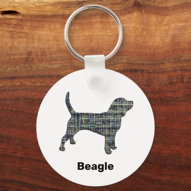 Porte-clés Silhouette de chien Beagle Hound jaune et blanc en (Recto)