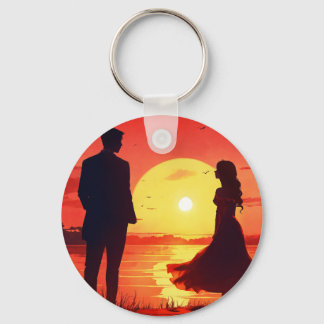 Porte-clés Silhouette de Couple au Coucher de Sole