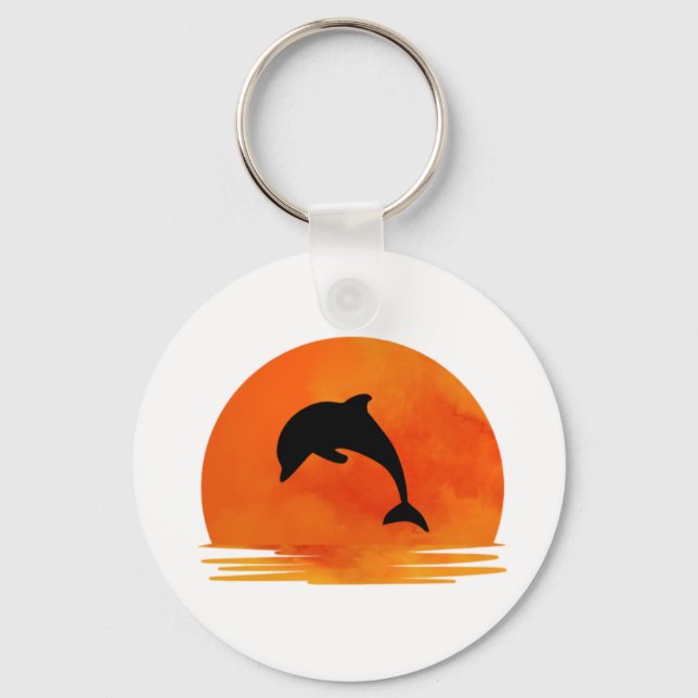 Porte-clés Silhouette de dauphin sautant sur un bouton (Verso)