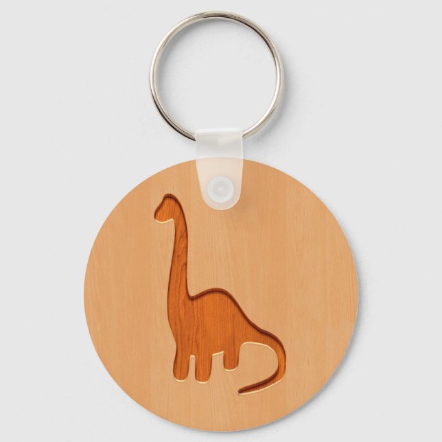 Porte-clés Silhouette de dinosaure gravée sur bois (Recto)