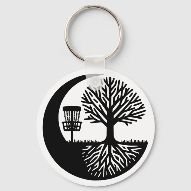 Porte-clés Silhouette de disque de golf noir et blanc  (Recto)