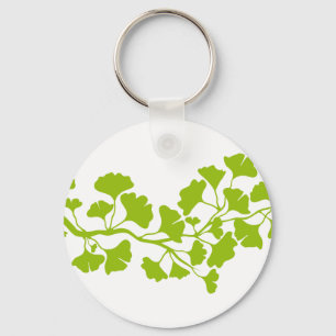 Porte-clés silhouette de ginkgo avec feuilles verts