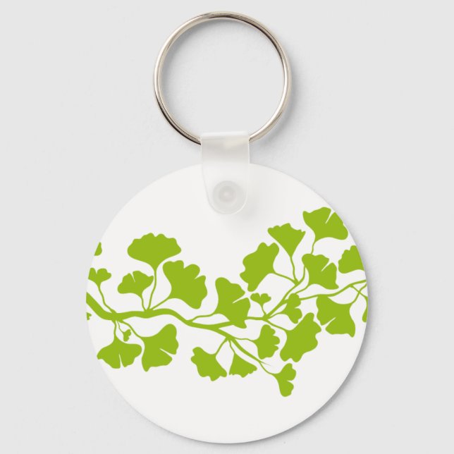 Porte-clés silhouette de ginkgo avec feuilles verts (Recto)