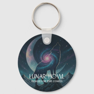 Porte-clés Silhouette de loup galactique avec lune nébuleuse