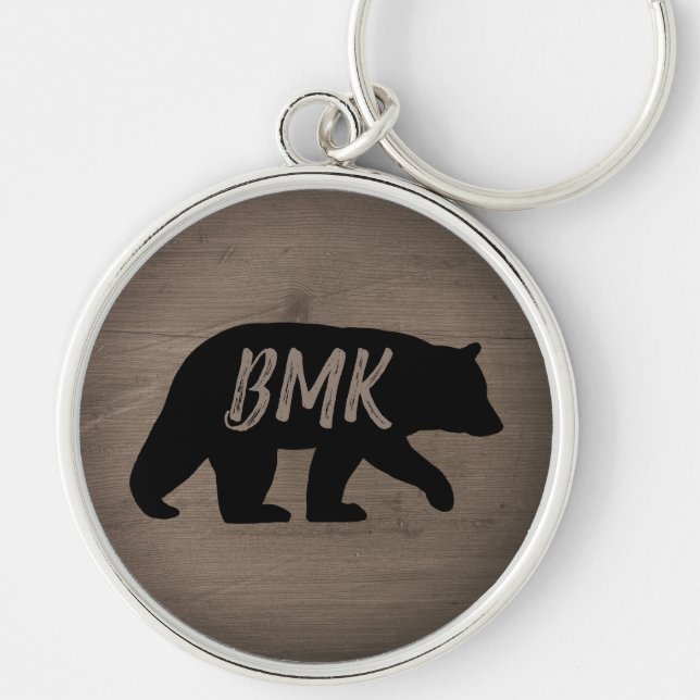 Porte-clés Silhouette de l'ours noir Monogramme personnalisé (Devant)