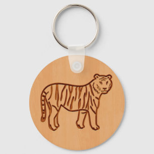 Porte-clés Silhouette de tigre gravée sur la conception en