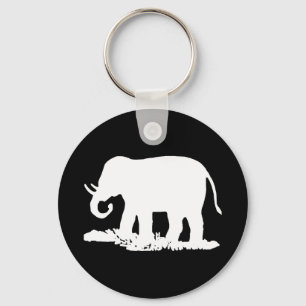 Porte-clés Silhouette d'éléphant noir et blanc