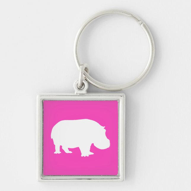 Porte-clés Silhouette d'hippopotame rose joli (Devant)