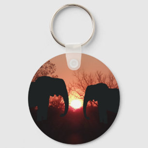 Porte-clés Silhouette du coucher de soleil éléphant