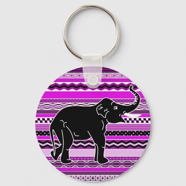 Porte-clés Silhouette jeune éléphant sur motif pourpre (Recto)