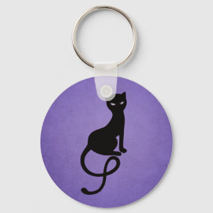 Porte-clés Silhouette mauvaise de chat noir dans le pourpre