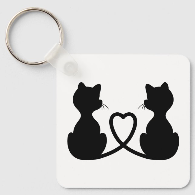 Porte-clés Silhouette noire de deux chats amoureux (Recto)