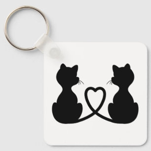 Porte-clés Silhouette Noire De Deux Chats En Amour