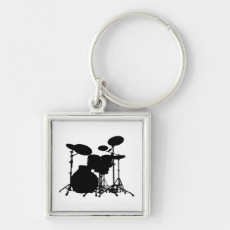Porte-clés Silhouette noire et blanche de kit de tambour -