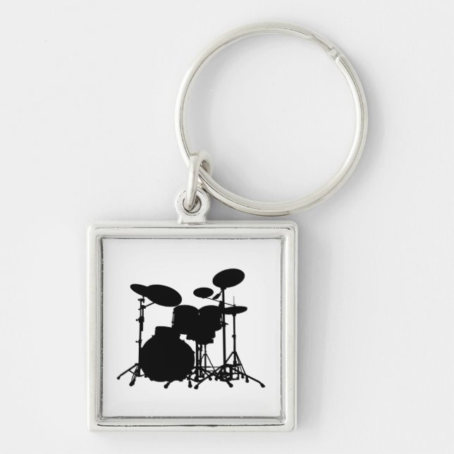 Porte-clés Silhouette noire et blanche de kit de tambour - (Devant)