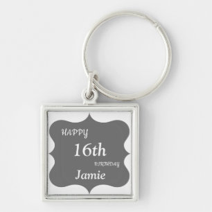 Porte-clés Silver and Grey Happy 16e anniversaire personnalis