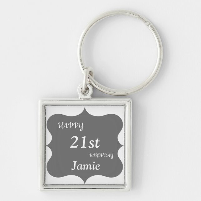 Porte-clés Silver and Grey Happy 21e anniversaire personnalis (Devant)