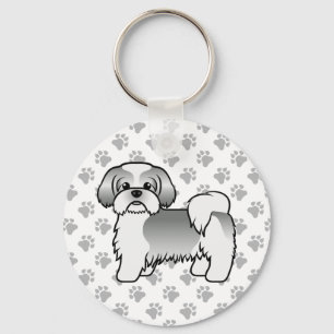 Porte-clés Silver And WhiteShih Tzu Cute Cartoon Dog