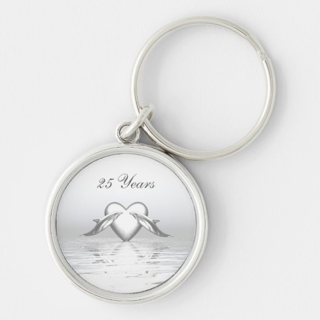 Porte-clés Silver Anniversary Dolphins et Heart (Devant)
