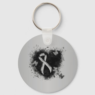 Porte-clés Silver Awareness Ribbon Grunge Heart