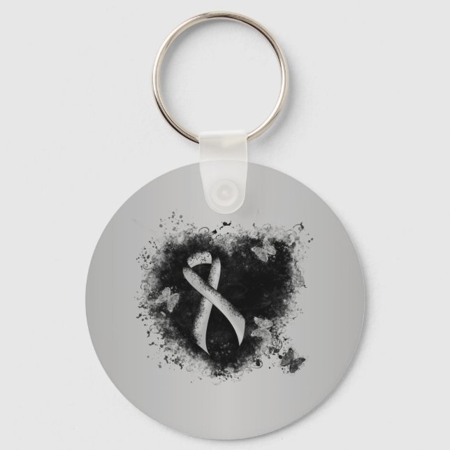 Porte-clés Silver Awareness Ribbon Grunge Heart (Recto)