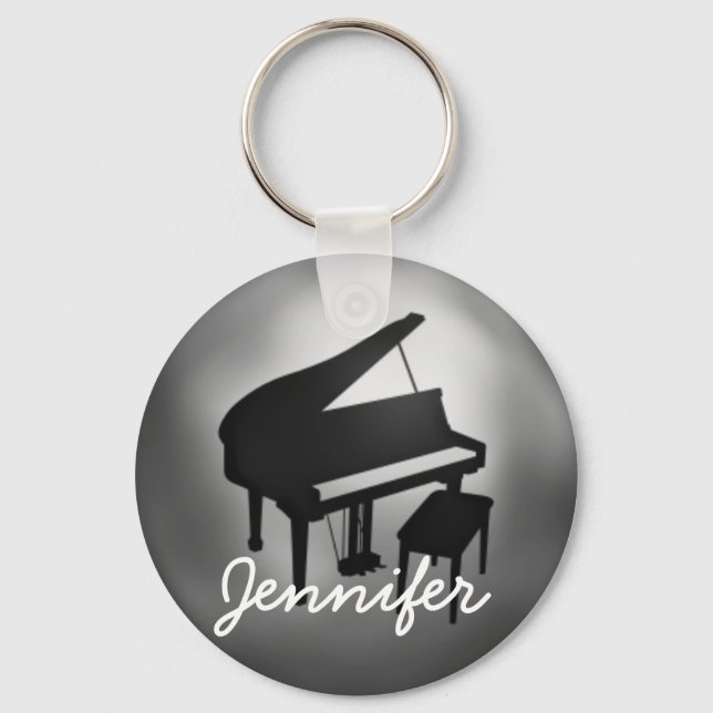 Porte-clés Silver Black Piano Nom Monogram Cadeau étudiant (Recto)