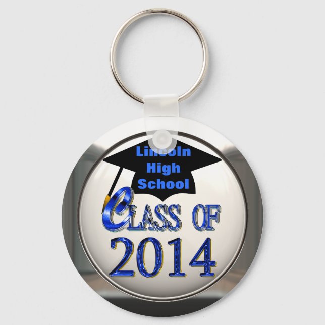 Porte-clés Silver & Blue Class Of 2014 Graduation Keychain (Recto)