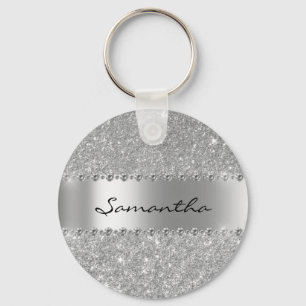 Porte-clés Silver Diamond Glitter Bling Metallic Monogram