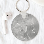 Porte-clés Silver Glitter Glam Bling Personalized<br><div class="desc">Personnalisez facilement ce métal brossé argenté et porte - clé à motif de parties scintillant glamour avec votre propre nom personnalisé.</div>