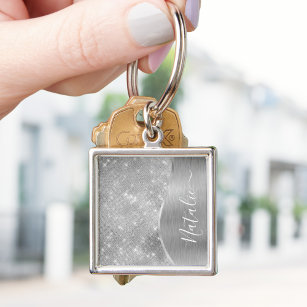 Porte-clés Silver Glitter Glam Bling Personalized