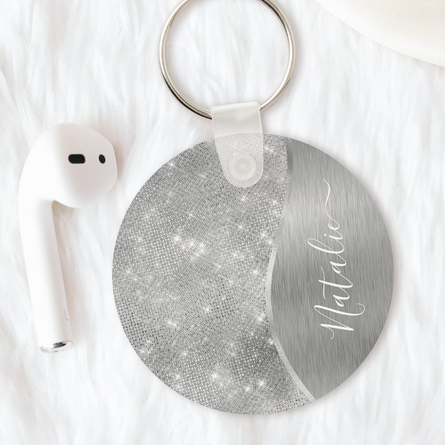 Porte-clés Silver Glitter Glam Bling Personalized (Créateur téléchargé)