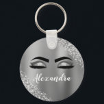 Porte-clés Silver Glitter Sparkle Eyelashes Monogram<br><div class="desc">Argent Faux Parties scintillant à étincelle métallique broyée Monogramme en métal brossé Nom et cils initiaux (cils),  Extensions Eyelash et Porte - clé des yeux. Le design fait le cadeau parfait pour 16 ans,  mariage,  douche nuptiale,  anniversaire,  baby shower ou bachelorette pour quelqu'un qui recherche un style cool tendance.</div>
