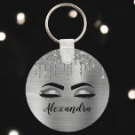Porte-clés Silver Glitter Sparkle Eyelashes Monogram Name<br><div class="desc">Silver Faux Foil Metallic Sparkle Glitter Brushed Metal Monogram Name and Initial Eyelashes (Lashes),  Eyelash Extensions and Eyes Keychain. The design makes the perfect sweet 16 birthday,  wedding,  bridal shower,  anniversary,  baby shower or bachelorette party gift for someonelooking for a trendy cool style.</div>