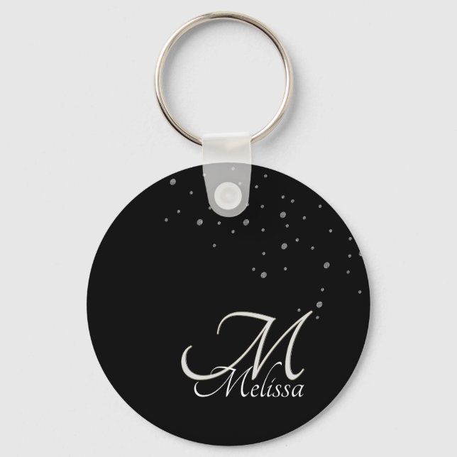 Porte-clés Silver Monogram and Name Glitter Key Chain (Recto)